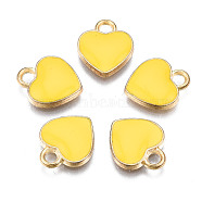 Alloy Enamel Charms, Heart, Light Gold, Gold, 12x10x2mm, Hole: 2mm(ENAM-S121-041K)