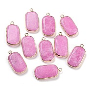 Natural White Jade Dyed Pendants, Faceted Rectangle Charms with Golden Tone Brass Edge, Pearl Pink, 31x16x5mm, Hole: 2.3mm(G-Q006-10G)