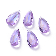 Glass Rhinestone Pendants, Faceted, Teardrop, Violet, 23.5x12x6.5mm, Hole: 1.5mm(RGLA-L022-A-371MO)