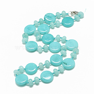 Natural White Jade Beaded Necklaces, with Alloy Lobster Clasps, Flat Round, Dyed, 18.1 inch~18.5  inch(46~47cm), Flat Round: 16x6mm(NJEW-S393-12)