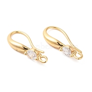 Brass Earring Hooks, Ear Wire, with Glass, Real 18K Gold Plated, 19x7.5mm, Hole: 1.2mm(X-KK-F855-20G)
