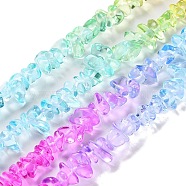 Spray Painted Transparent Glass Beads Strands, Imitation Gemstone, Chip, Colorful, 1~7x4~14x3~7.5mm, Hole: 0.4mm, 31.50''~31.69''(80~80.5cm)(GLAA-P060-01A-15)