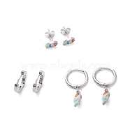 3 Pairs 3 Style Enamel Fish Dangle Hoop Earrings, 304 Stainless Steel Stud Earrings for Women, Stainless Steel Color, 8~27mm, Pin: 1mm, 1 Pair/style(EJEW-B020-23P)