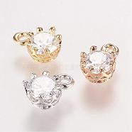 Brass Rhinestone Charms, Flat Round, Mixed Color, 8.5x5.5x4mm, Hole: 0.5mm(RB-E507-02)
