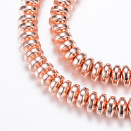 Electroplate Non-magnetic Synthetic Hematite Bead Strands, Rondelle, Rose Gold Plated, 6x3mm, Hole: 1mm, about 125~133pcs/strand, 15.7 inch(X-G-Q465-11RG)