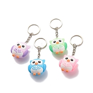 4Pcs PVC Cartoon Owl Keychain, with Iron Keychain Ring and Iron Open Jump Rings, Mixed Color, 10cm, 4pcs/set(KEYC-JKC00356)