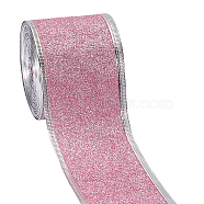 Sparkle Wired Edge Polyester Ribbon, Glitter Flat Ribbon, for Gift Wrapping, Party Decoration, Pearl Pink, 2 inch(50mm), about 10.00 Yards(9.14m)/Roll(OCOR-WH0071-026C)