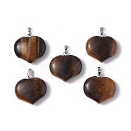 Natural Tiger Eye Pendants, Heart Charms, with Platinum Tone Brass Findings, 23.5x25x8.5mm, Hole: 5x3.5mm(G-G956-D04)