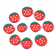 Handmade Polymer Clay Cabochons, Imitation Food, Strawberry, Red, 10~11x10~11x2mm(X-CLAY-N006-61)