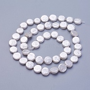 Shell Pearl Beads Strands, Flat Round, Snow, 7.5~8.2x2.2~3.5mm, Hole: 0.5mm, about 42~48pcs/strand, 15.35 inch~15.55 inch(39~39.5cm)(BSHE-P030-01A)