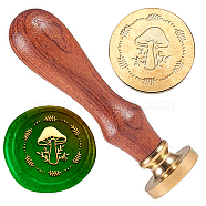 Wax Seal Stamp Set, Golden Tone Sealing Wax Stamp Solid Brass Head, with Retro Wood Handle, for Envelopes Invitations, Gift Card, Mushroom, 83x22mm(AJEW-WH0208-982)