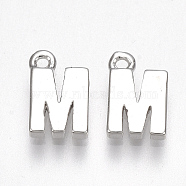 Brass Charms, Letter, Nickel Free, Real Platinum Plated, Letter.M, 8.5x5.5x1.5mm, Hole: 0.8mm(KK-S350-167M-P)