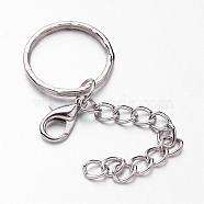 Iron Split Key Rings, with Zinc Alloy Lobster Claw Clasps and Curb Chains, Platinum, 41mm(KEYC-JKC00090)