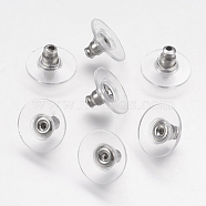316 Surgical Stainless Steel Ear Nuts, Bullet Clutch Earring Backs with Pad, for Droopy Ears, with Plastic, Stainless Steel Color, 6x11mm, Hole: 0.5mm and 1mm(STAS-K166-09P)