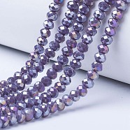 Electroplate Glass Beads Strands, Opaque Solid Color, AB Color Plated, Faceted, Rondelle, Slate Blue, 3x2mm, Hole: 0.8mm, about 145~150pcs/strand, 34~35cm(EGLA-A034-P2mm-B05)