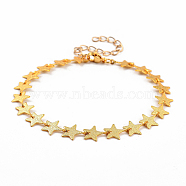 Textured Star Brass Link Bracelets, with 304 Stainless Steel Lobster Claw Clasps, Golden, 7-1/2 inch(19cm)(BJEW-JB05350)