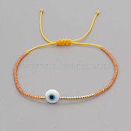 Adjustable Lanmpword Evil Eye Braided Bead Bracelet, Saddle Brown, 11 inch(28cm)(ZW2937-07)