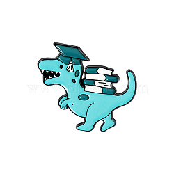 Dinosaur & Book Enamel Pins, Electrophoresis Black Alloy Brooch for Backpack Clothes, Medium Turquoise, 25~38mm(WG77597-02)