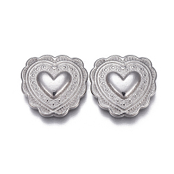 304 Stainless Steel Cabochons, Fit Floating Locket Charms, Heart, Stainless Steel Color, 13.5x14x3mm(X-STAS-F207-01P-B)