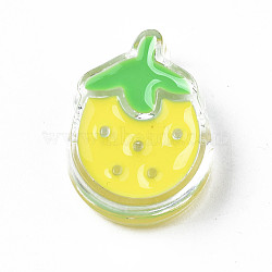 Transparent Acrylic Enamel Beads, Strawberry, Yellow, 24x18x9mm, Hole: 3.5mm(OACR-N130-024-02)