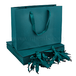 Paper Candy Gift Storage Pouches with Ribbon Handle, Rectangle Goodies Bags, Shopping Bags, Green, 25x32x0.5cm, Unfold: 250x325x115mm(ABAG-WH0048-05)