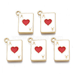 Rack Plating Alloy Enamel Pendants, Light Gold, Cadmium Free & Nickel Free & Lead Free, Playing Cards Ace of Hearts, Red, 19x14x2mm, Hole: 1.6mm(X-PALLOY-N172-009)