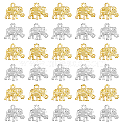 120Pcs 2 Colors Metal Alloy Charms, Elephant, Platinum & Golden, 12x14x2.5mm, Hole: 1mm, 60pcs/color(FIND-DC0004-55)