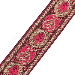 Ethnic Style Embroidery Polyester Ribbons, Jacquard Ribbon, Tyrolean Ribbon, with Flower Pattern, Garment Accessories, Deep Pink, 1-3/8 inch(34x0.3mm), about 7.66 Yards(7m)/Bundle(SK-TAC0001-01)