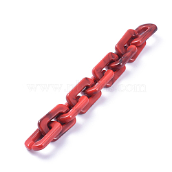 Handmade Acrylic Cable Chains, Imitation Gemstone, Rectangle, Red, 30x20x5mm, about 39.37 inch(1m)/strand(X-AJEW-JB00531-03)