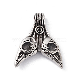 304 Stainless Steel Manual Polishing Pendants, Norse Amulet Raven Skull Viking Valknut Charms, Antique Silver, 37x30.5x6.5mm, Hole: 5mm(STAS-G267-14AS)