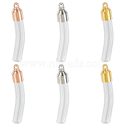 Elite 6 Set 3 Colors Transparent Glass Vial Pendant Normal Link Connectors, Curved Tube Openable Wish Bottle with Brass & Alloy Findings for Jewelry Making, Mixed Color, 48x8x7mm, Hole: 1.8mm, 2 sets/color(GLAA-PH0002-31)