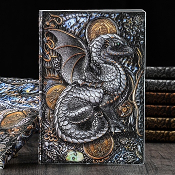 3D Embossed PU Leather Notebook, A5 Dragon Pattern Journal, for School Office Supplies, Multi-color, 215x145mm