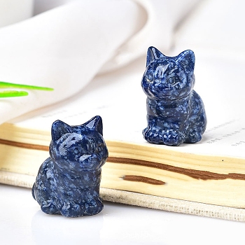 Natural Blue Aventurine Carved Healing Cat Figurines, Reiki Energy Stone Display Decorations, 30x23mm