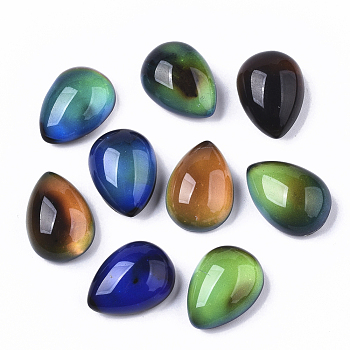 Translucent Glass Cabochons, Color will Change with Different Temperature, Teardrop, Black, 18x13x7.5mm