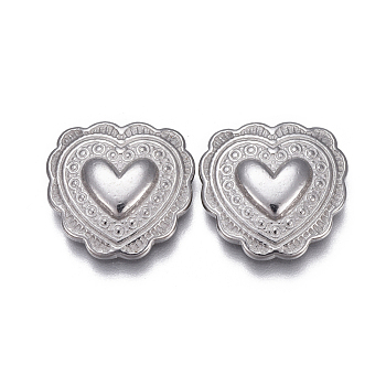 304 Stainless Steel Cabochons, Fit Floating Locket Charms, Heart, Stainless Steel Color, 13.5x14x3mm