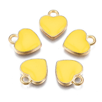 Alloy Enamel Charms, Heart, Light Gold, Gold, 12x10x2mm, Hole: 2mm