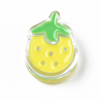 Transparent Acrylic Enamel Beads, Strawberry, Yellow, 24x18x9mm, Hole: 3.5mm