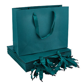 Paper Candy Gift Storage Pouches with Ribbon Handle, Rectangle Goodies Bags, Shopping Bags, Green, 25x32x0.5cm, Unfold: 250x325x115mm