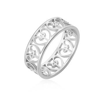 Heart with Cross Stainless Steel Hollow Finger Ring, Stainless Steel Color, US Size 10(19.8mm)