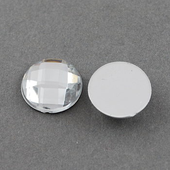 Acrylic Rhinestone Cabochons, Flat Back, Faceted, Half Round, Clear, 12x4.5mm