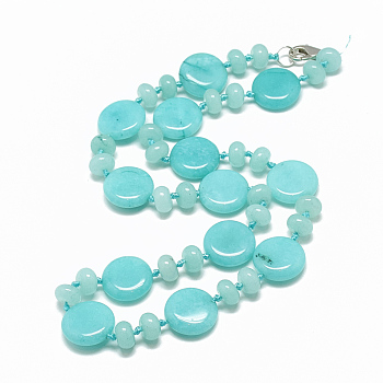 Natural White Jade Beaded Necklaces, with Alloy Lobster Clasps, Flat Round, Dyed, 18.1 inch~18.5  inch(46~47cm), Flat Round: 16x6mm