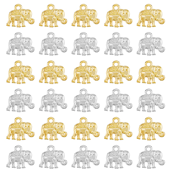 120Pcs 2 Colors Metal Alloy Charms, Elephant, Platinum & Golden, 12x14x2.5mm, Hole: 1mm, 60pcs/color