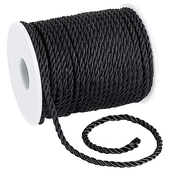 3-Ply Polyester Twisted Cord Rope, Milan Cord, for for Home Décor Upholstery Curtain Tieback Graduation Honor Cord, Black, 3mm, 30m/roll