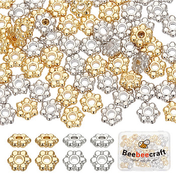 70Pcs 2 Colors Rack Plating Alloy Spacer Beads, Lead Free & Cadmium Free, Long-Lasting Plated, Flower, Platinum & Golden, 7.5x8x2.5mm, Hole: 2mm, 35pcs/color