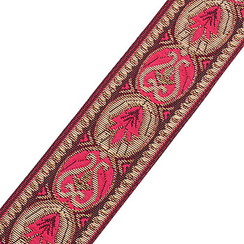 Ethnic Style Embroidery Polyester Ribbons, Jacquard Ribbon, Tyrolean Ribbon, with Flower Pattern, Garment Accessories, Deep Pink, 1-3/8 inch(34x0.3mm), about 7.66 Yards(7m)/Bundle