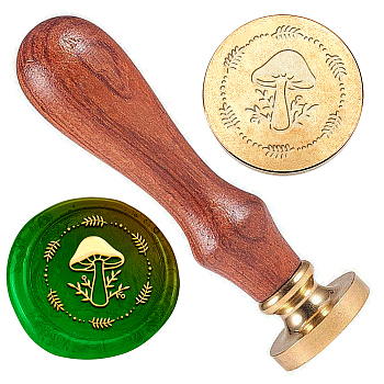 Wax Seal Stamp Set, Golden Tone Sealing Wax Stamp Solid Brass Head, with Retro Wood Handle, for Envelopes Invitations, Gift Card, Mushroom, 83x22mm