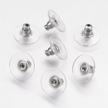 316 Surgical Stainless Steel Ear Nuts, Bullet Clutch Earring Backs with Pad, for Droopy Ears, with Plastic, Stainless Steel Color, 6x11mm, Hole: 0.5mm and 1mm