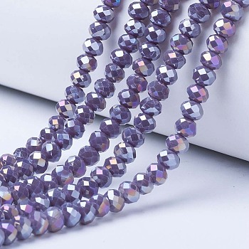 Electroplate Glass Beads Strands, Opaque Solid Color, AB Color Plated, Faceted, Rondelle, Slate Blue, 3x2mm, Hole: 0.8mm, about 145~150pcs/strand, 34~35cm