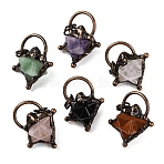 Natural Mixed Stone Merkaba Star Pendants, Brass Star Charms with Jump Rings, Red Copper, 35x31x20mm, Hole: 6mm(G-C144-02R)