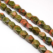 Natural Unakite Faceted Rhombus Beads Strands, 18x13x12mm, Hole: 1mm, about 22pcs/strand, 15.74 inch(G-L235A-10)